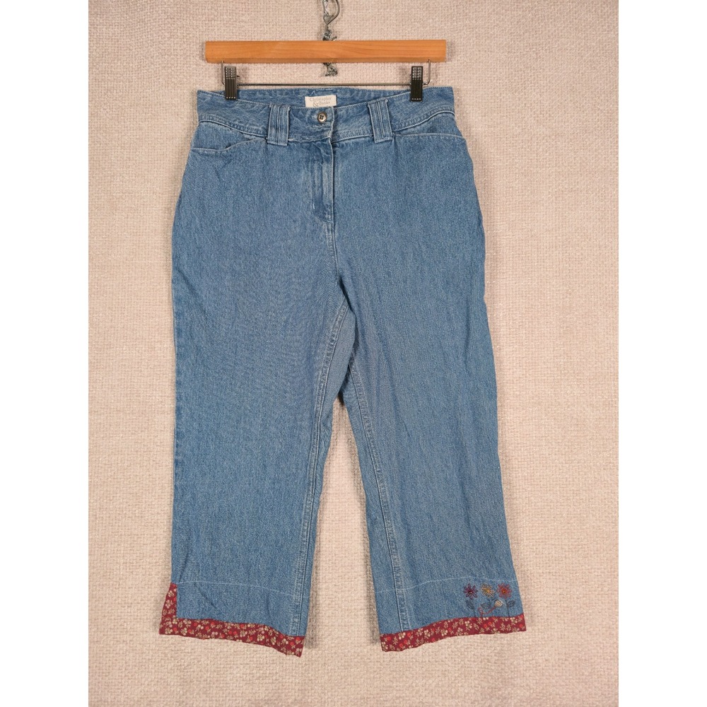 Christopher & Banks Womens Light Wash Floral Embroidered Denim Capri Jeans‎ Sz 4